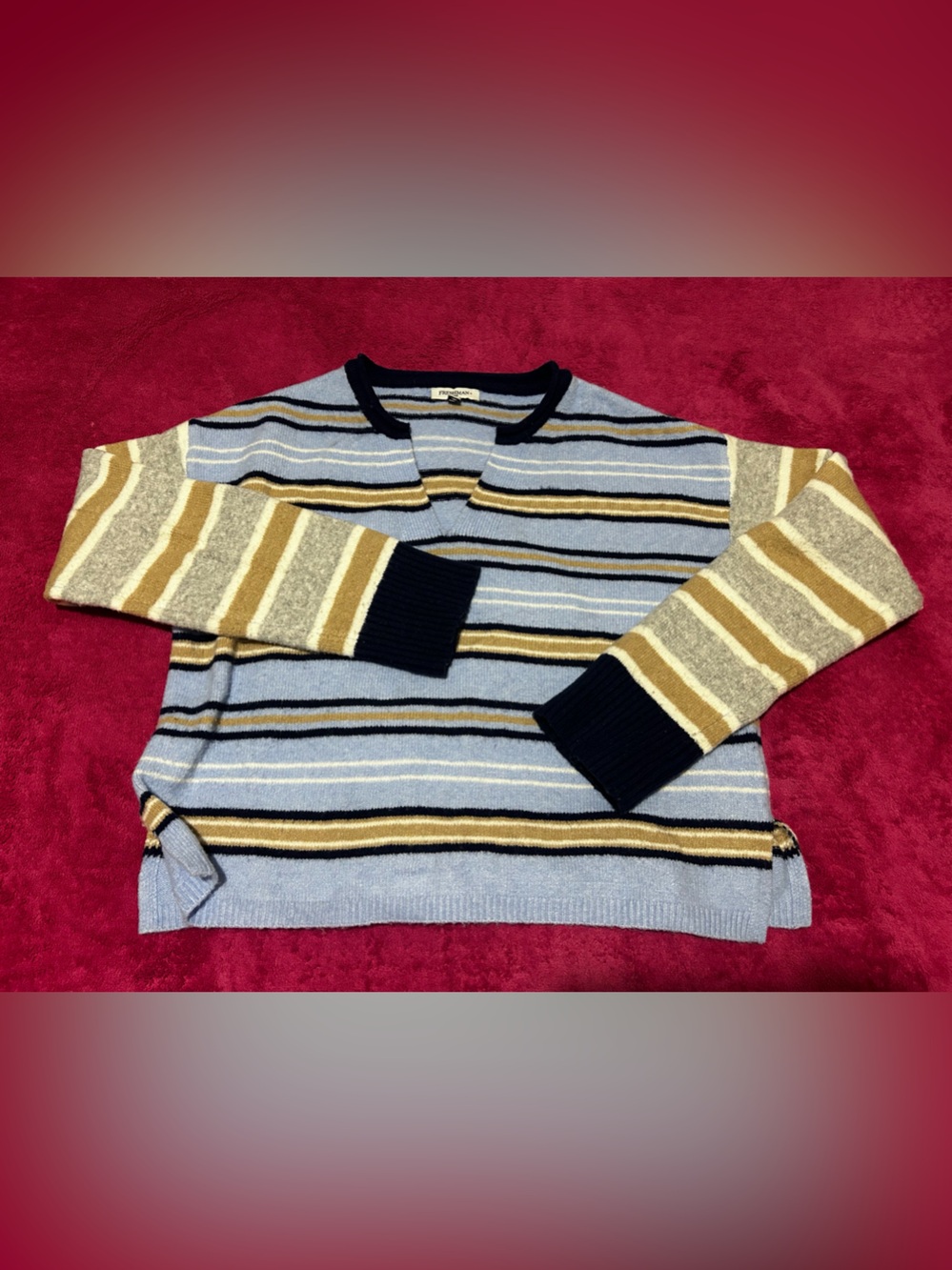 Striped Crewneck Sweater in Light Blue and Tan